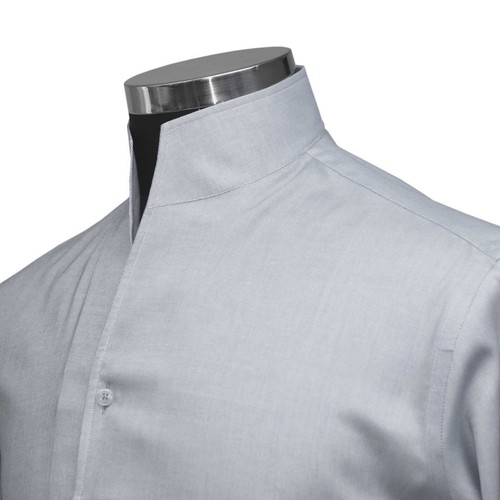 Camisa de vestir de cuello alto para hombre cuello en V gris sin botones fiesta formal algodón - Imagen 8 de 9