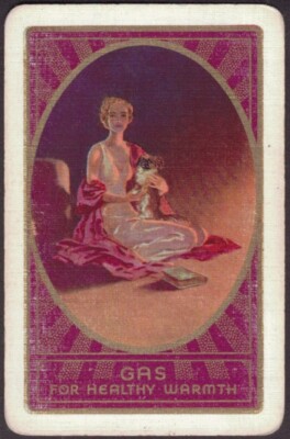 Playing Cards 1 Single Card Old Vintage GAS Advertising Art GIRL + PEKINESE DOG 