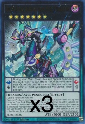 3X Yugioh Odd-Eyes Rebellion Xyz Dragon BLMR-EN005 Ultra Rare 1st Edition NM