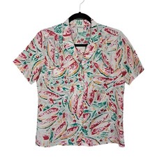 Vintage Levis Short Sleeve Button Down Shirt Abstract Fruit Print Made in USA 10