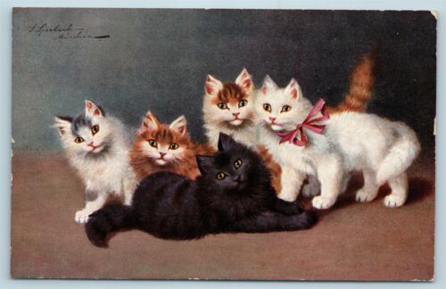 Postcard Five Cats Kittens a/s Sophie Sperlich c1909 #2 AA9 - Afbeelding 1 van 2