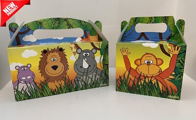 CARTOON Dschungel Zoo Tier Geburtstag Party Boxen Kinder Picknick Essen Mahlzeit Box