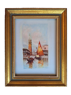 Oil painting on canvas ''Venice''. Seascape Boats Paintings Framed Signed