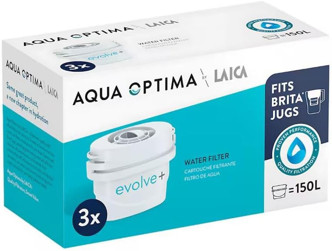 Aqua Optima Evolve+ Water Filters 3 Pack – Fits Brita/Maxtra, Reduces Limescale