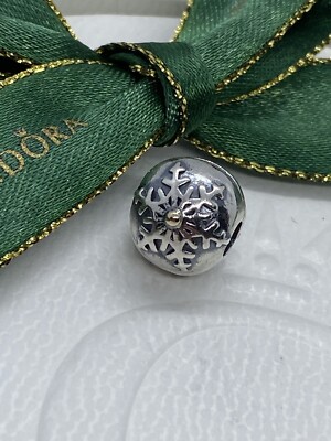 Authentic PANDORA Gold 14ct & Silver Snow Flake Clip Charm 791232  