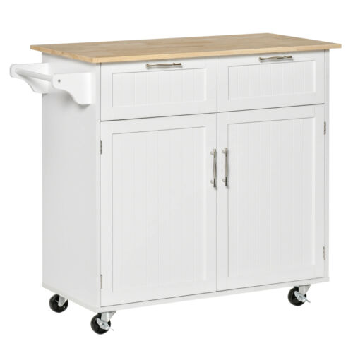Modern Rolling Kitchen Island Storage Cart Utility Trolley with Rubberwood Top - Picture 1 of 11