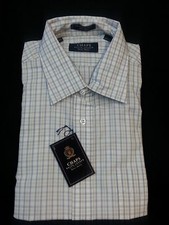 NWT CHAPS Ralph Lauren Men Dress Shirt White Blue/Lgt Brw Checks Plaid 16- 34/35