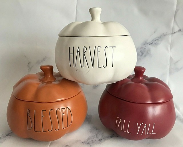 Rae Dunn BLESSED FALL Y'ALL HARVEST PUMPKIN CANISTER JAR CANDLES