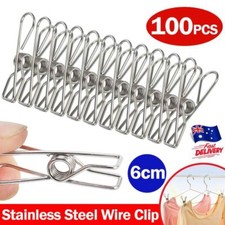 100pcs Stainless Steel Washing Line Clothes Pegs Hang Pin Metal Clips Clamps