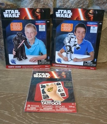 Star Wars Darth Vader, Stormtrooper 12'' Paper Craft & Prism Foil Tattoos [3 Lot]
