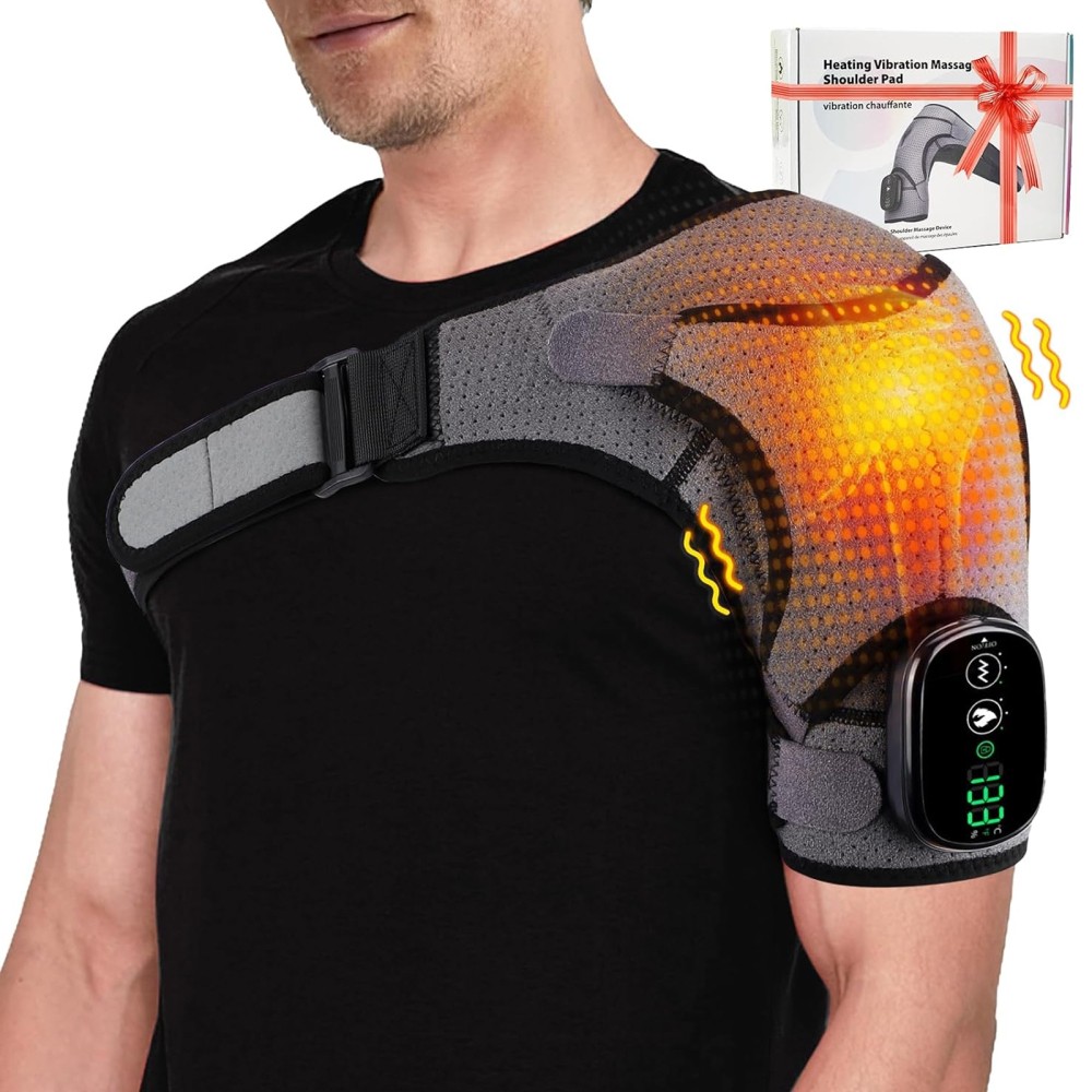 Shoulder Heating Pad with Massage, Cordless Heated Shoulder Wrap for Pain  Relief