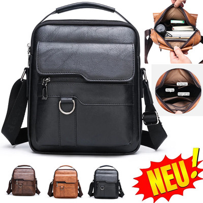 Herren Schultertasche Leder Umhängetasche Handtasche Messenger Tasche Schwarz 