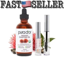 PURA D'OR Organic Castor Oil 100% Pure, Cold Pressed, Eyelash Serum 4oz (118ml)