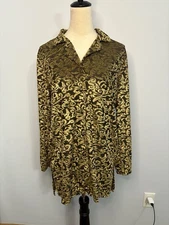 Vintage NEW Diane Von Furstenberg Button Up Gold Velvet Blouse Size Medium