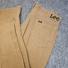 Vintage Lee Mens Tan Corduroy Pants Straight Leg Casual Comfort Size 36x30 USA