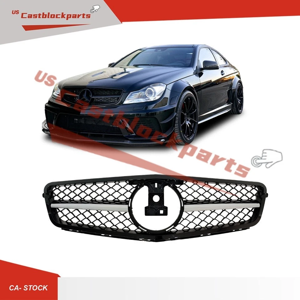 Parrilla de parachoques negra y cromada para Mercedes Benz W204 C250 C180 C350 AMG 2008-2014 Foto 2 de 4