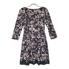 Eliza J Floral Print Fit & Flare Dress Size 2 Black White Formal Party Career