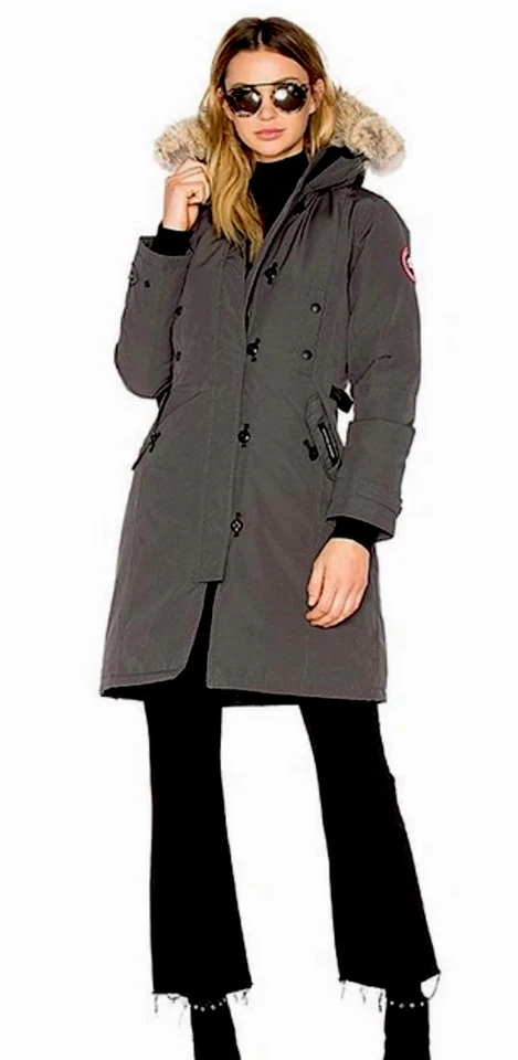Parka de plumón Canada Goose Kensington con chaqueta de abrigo de piel para mujer mediana negra 2506L Foto 3 de 4