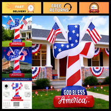 6FT Inflatable Patriotic Cross with LED Lights - 4th of July Outdoor Decoration,