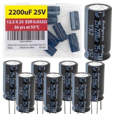 2200uF 25V 12.5x25mm Rubycon Electrolytic Capacitor Low ESR 0.032 Long Life ...