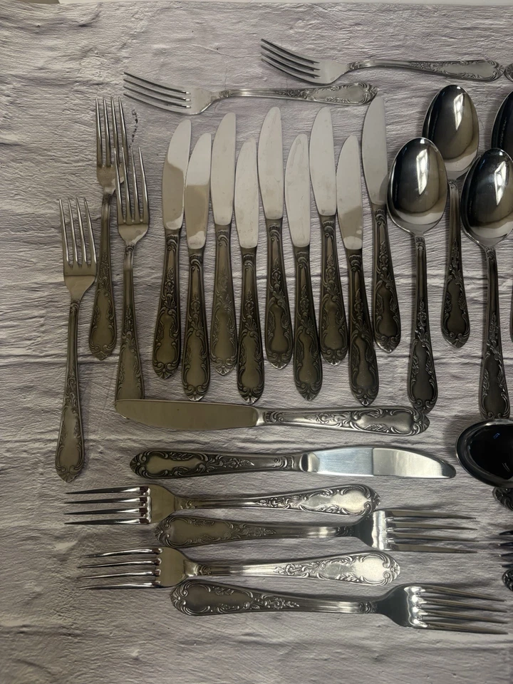 55 piezas cubiertos de acero inoxidable Amefa AFS1 Scroll Leaf Holland - servicio para 11 Foto 3 de 4
