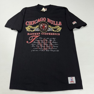 Vtg Nutmeg NBA Chicago Bulls 1991 Stats Mens Shirt XL Black Spellout Deadstock