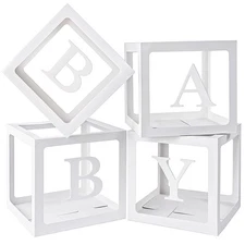 Baby Boxes with Letters for Baby Shower, 4 PCS Clear Balloon Boxes for Boys a...