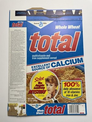 1988 Total Cereal Box W Angela Lansbury Mystery Sweepstakes Murder She Wrote
