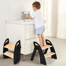 Joothlin Wooden 2 Step Stool Kids Bathroom Sink Foldable Anti-Slip Toilet Potty