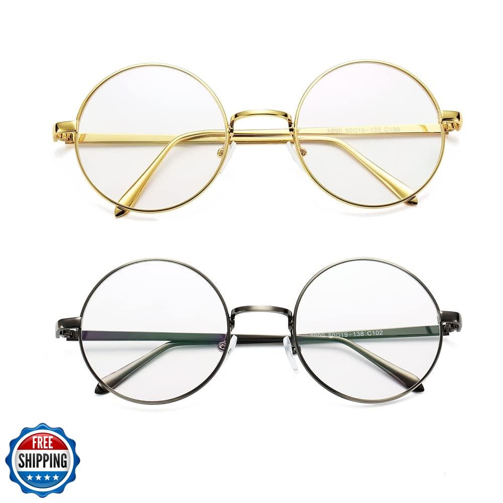 Pro Acme Retro Round Gold Metal Frame Clear Lens Blue Light Blocking Glasses