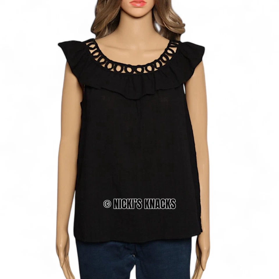 Max Studio черный флаттер рукав блузка решетка декольте хлопковая смесь размер XS - Изображение 2 из 4