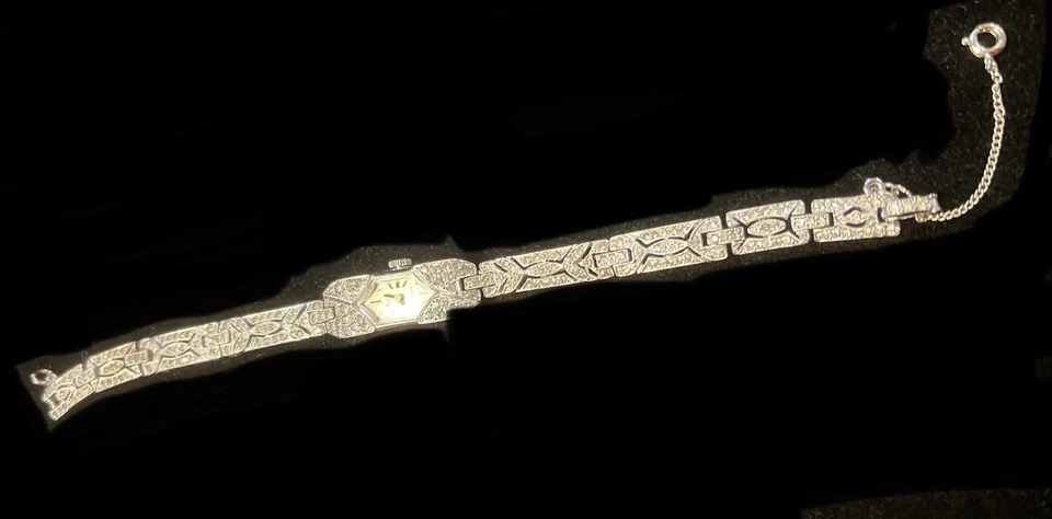 PEDRE Vintage DECO Style Swiss Watch Sparkly Clear Rhinestones 17j NOT RUNNING - Image 4 of 4