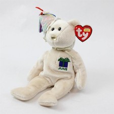 TY Beanie Babies June 2003 Cream Color Birthday Bear With Tag Plush Doll Toy