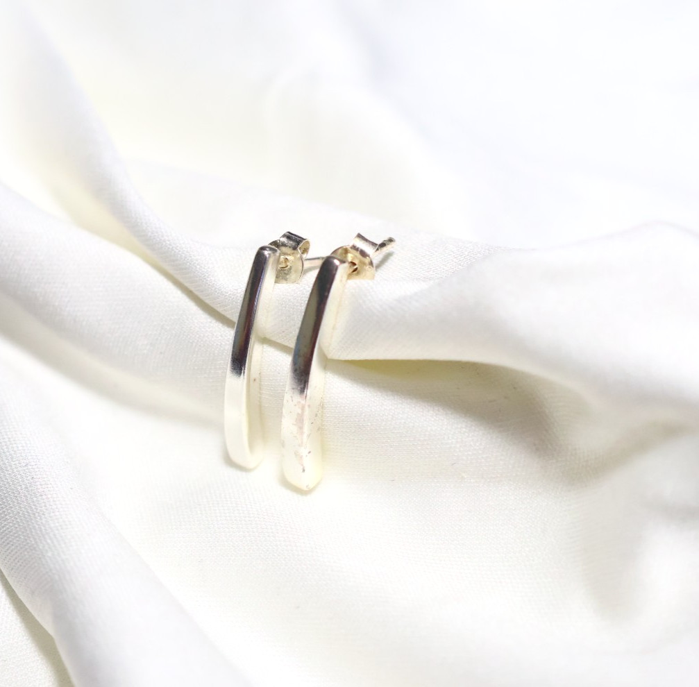 PRETTY Solid Silver 925 Curved Bar Drop EARRINGS … - image 4