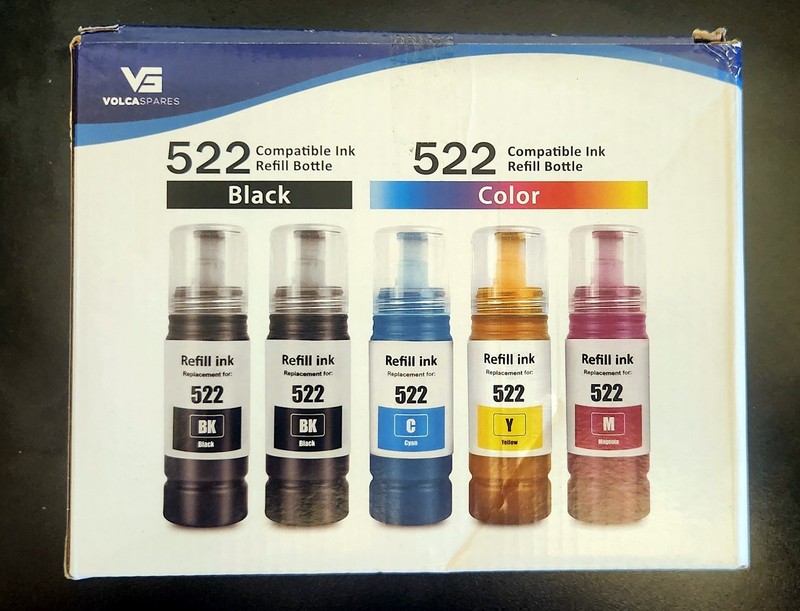 Volca Spares 522 Ink Refill Bottles Epson EcoTank Printers - NEW 5 Bottles