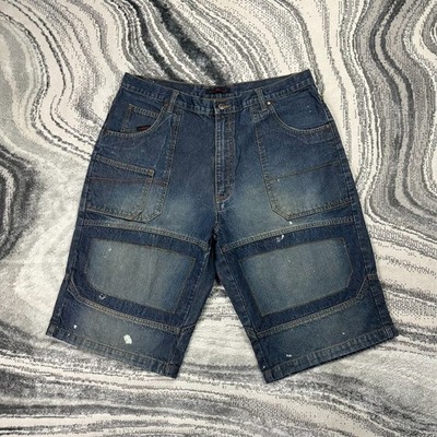 Vintage Metal Jeans 2000er Y2K blau 3/4 Länge Gr. 38 Heavy Denim Cargo Jorts
