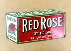 VINTAGE RED ROSE TEA 12x6.5" SERVICE PUMP STATION GASOLINE PORCELAIN AD OIL SIGN