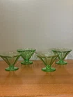 4 Vintage Uranium Glass Green Depression Glass Sherbet Dessert Cups Footed