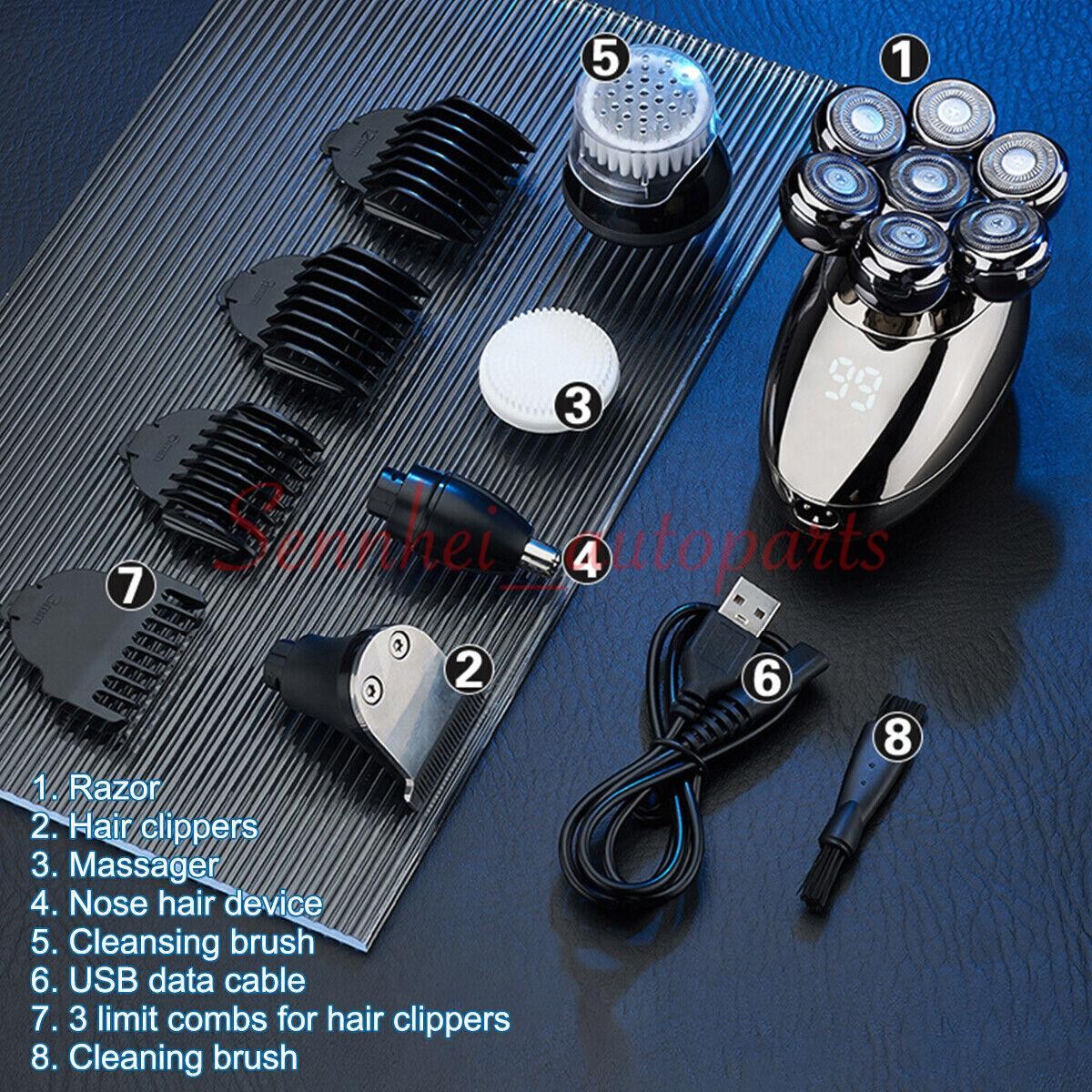 7D 5 in 1 Shaver Cordless Hair Trimmer Bald Head Razor Electric For Men Wet Dry