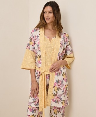 Pact Women's Staycation Short Robe Medium/Large Flora Spots Top