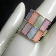 B0364 Sterling Silver 925 Mosaic Mother of pearl Inlay size 8 Ring 5.7gr