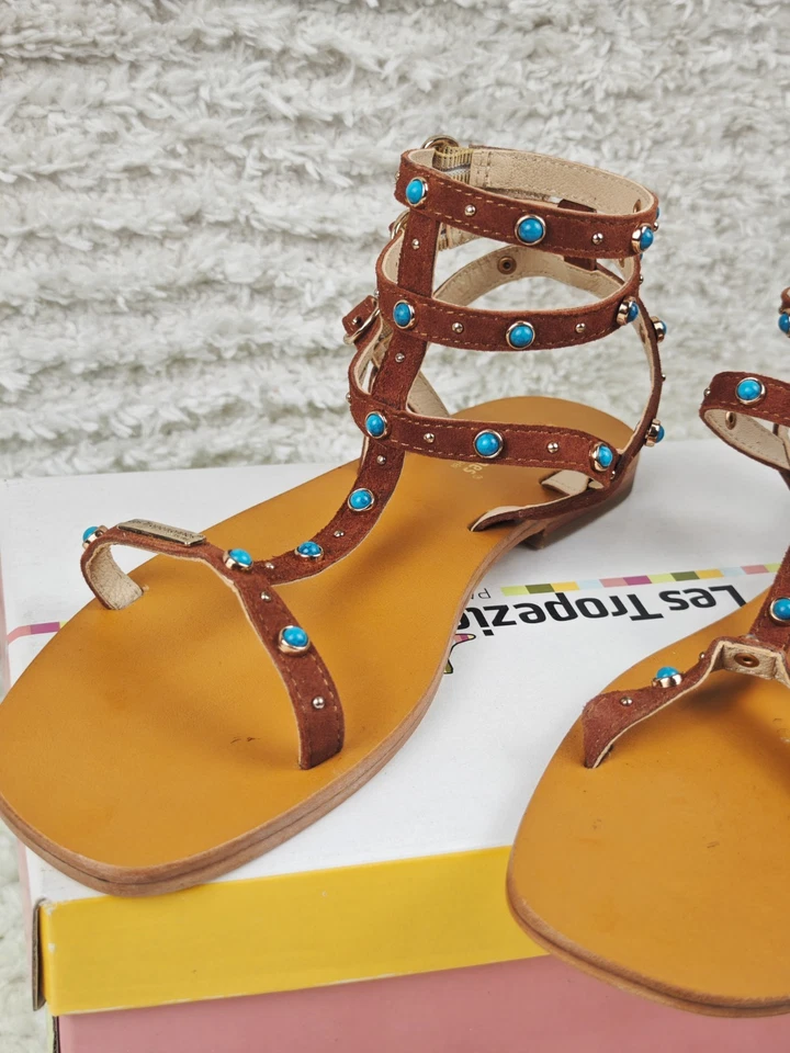 LES TROPEZIENNES – Sandales Femme Cuir Marron avec Pierres – Taille 39 - Photo 4/4