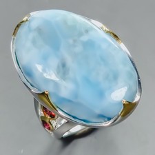 Handmade 26 ct Natural Larimar Ring 925 Sterling Silver Size 8 /R439305