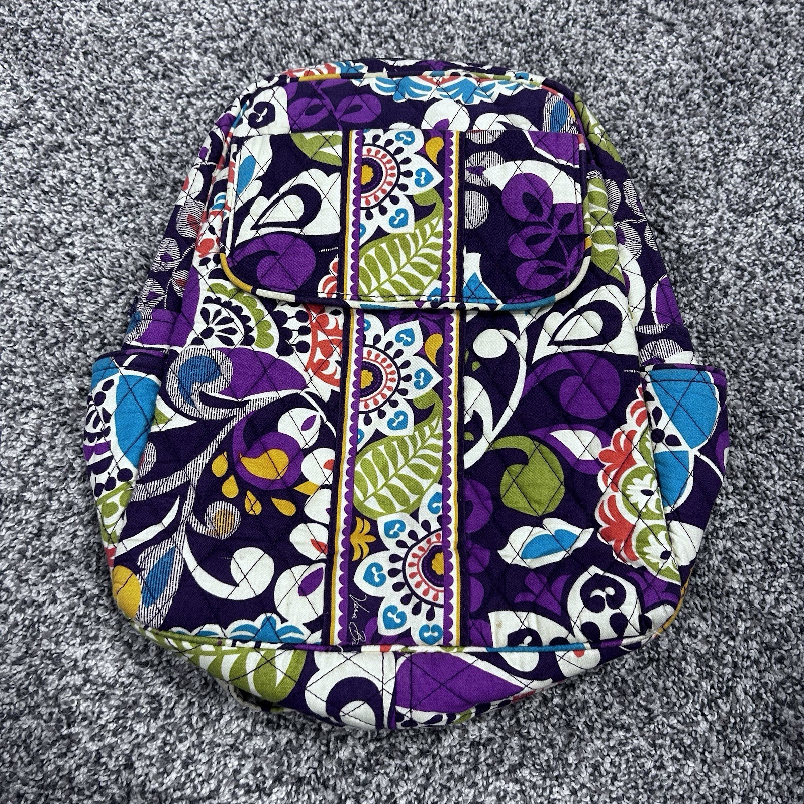 Vintage Vera Bradley Plum Crazy Backpack Bag Floral Colorful Adjustable EUC
