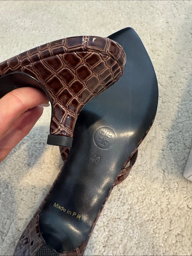 BOSS Femme Brown Croc-Embossed Pointed Toe Slide Sandals Size 10 - Afbeelding 6 van 7