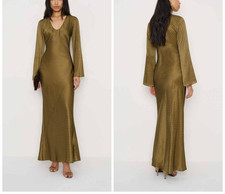 Reformation Vivia Silk Maxi Dress Pompeii Green Long Sleeve Bias Cut Size XS NWT