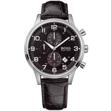 Hugo Boss 1512448 Aeroliner Chronograph Men's Watch Black Dial Brown Leather