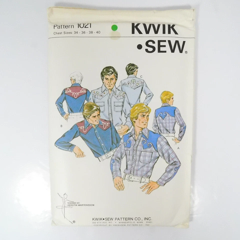Kwik Sew 1021 Mens Shirt Pattern Size 34-40 Uncut Western Snaps Buttons Yoke - Image 2 of 4