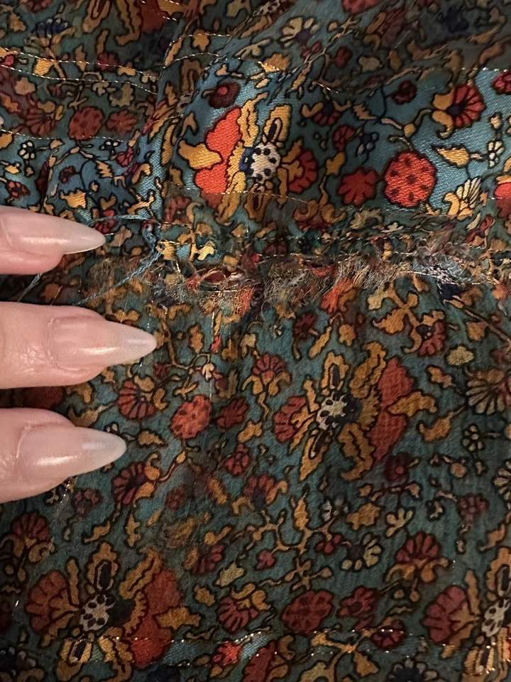 Vintage 70s The Silk Farm Metallic Paisley Flutter Sleeve Layered Boho Dress M - Image 3 of 4