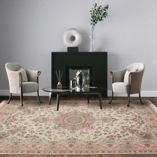 Authentic Tabrizz 400 KPSI Hand Knotted Wool & Silk Area Rug Ivory 6'7"x10'3"